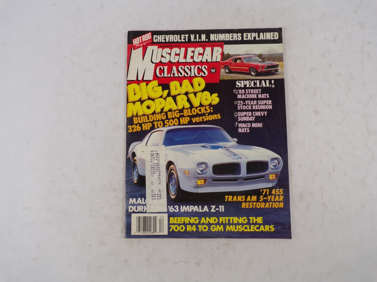 December 1988 Muscle car Chevrolet V.I.N. Numbers Explained Classics Big,Bad Mop