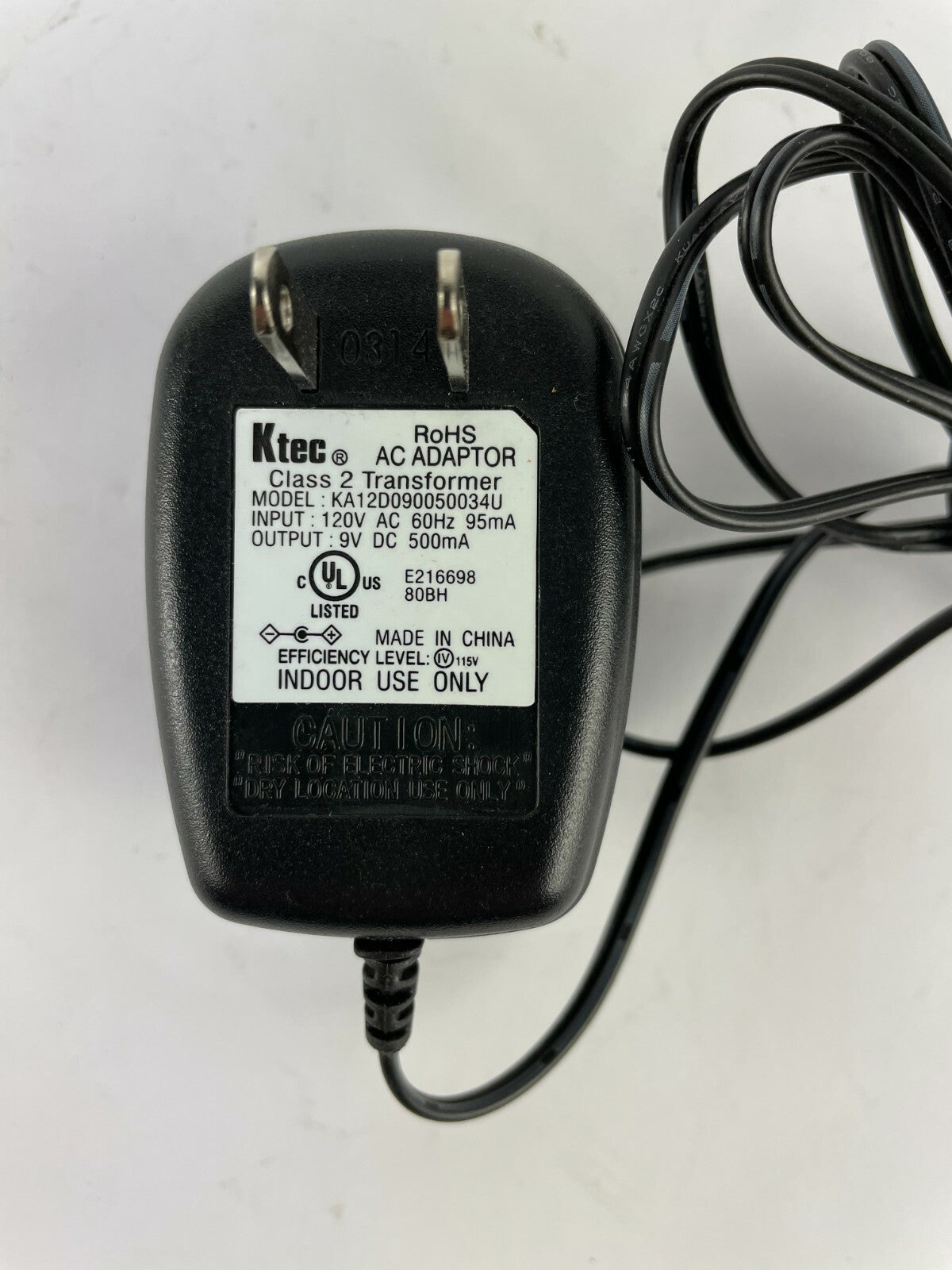 Genuine Ktech KA12D090050034U Output 9 V 500 mA Power Supply Adapter A58
