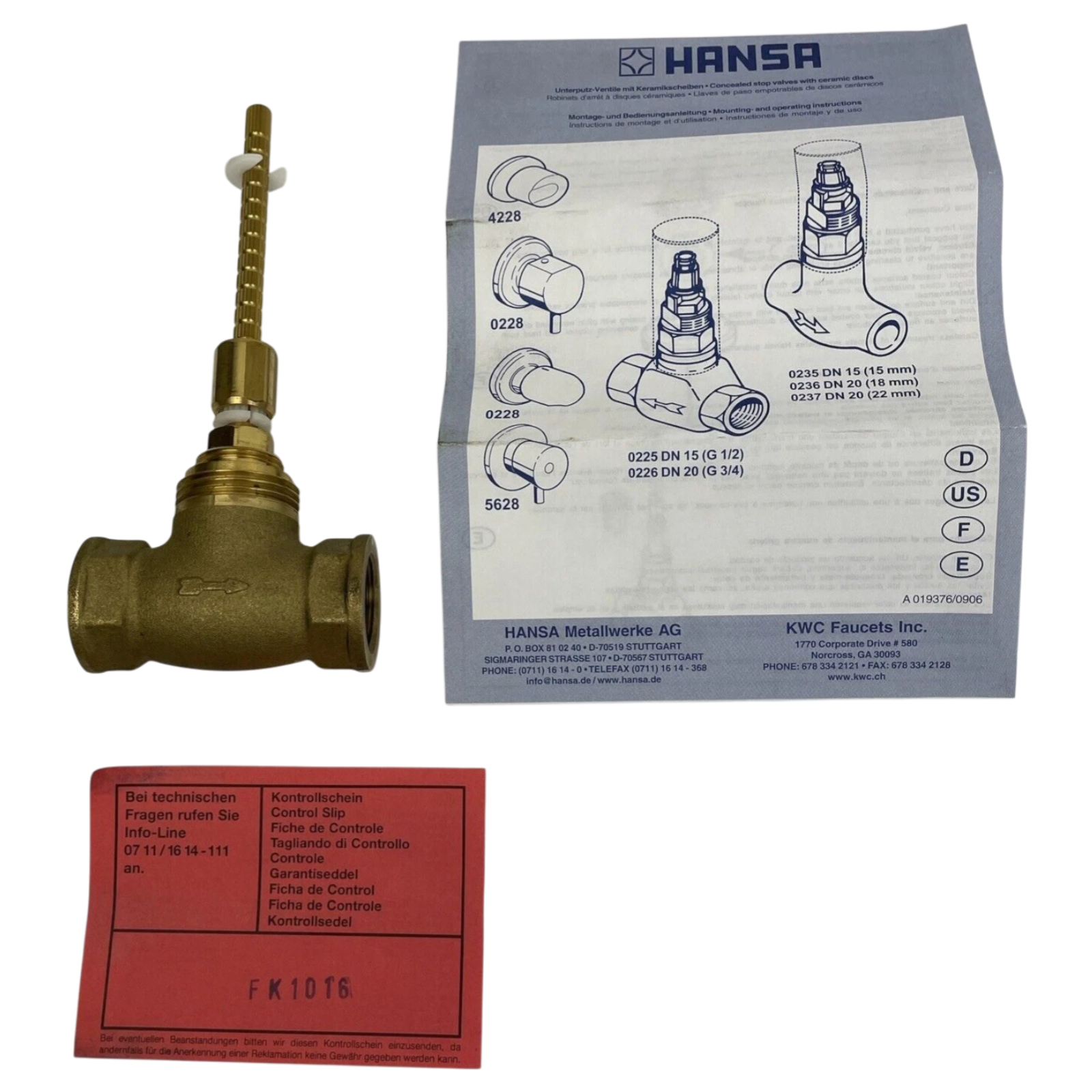 Hansa 02260100 Oberteil G3/4 DN20 HANSA In-Line Volume-Control/Stop, Rough Valve