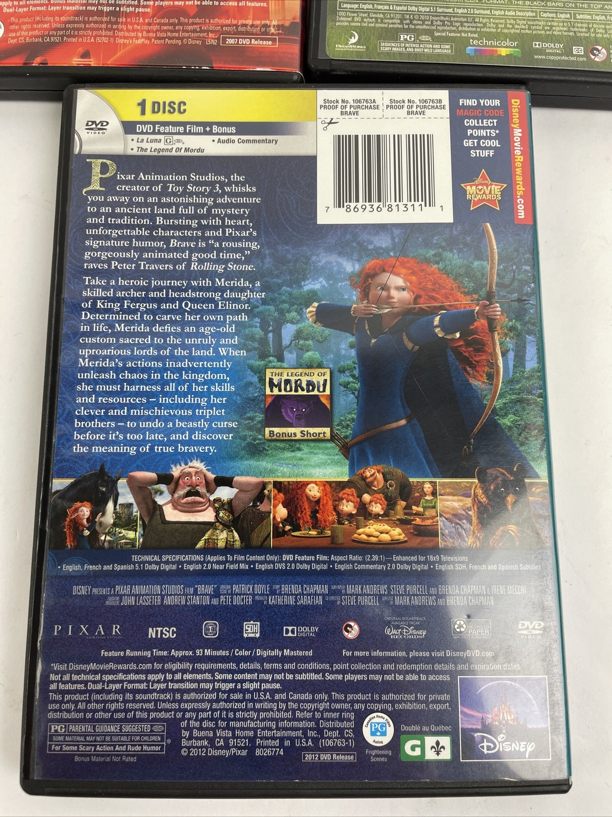 Disney Pixar DVD Lot of 3 - BRAVE, How to Train Your Dragon, Meet the Robinsons