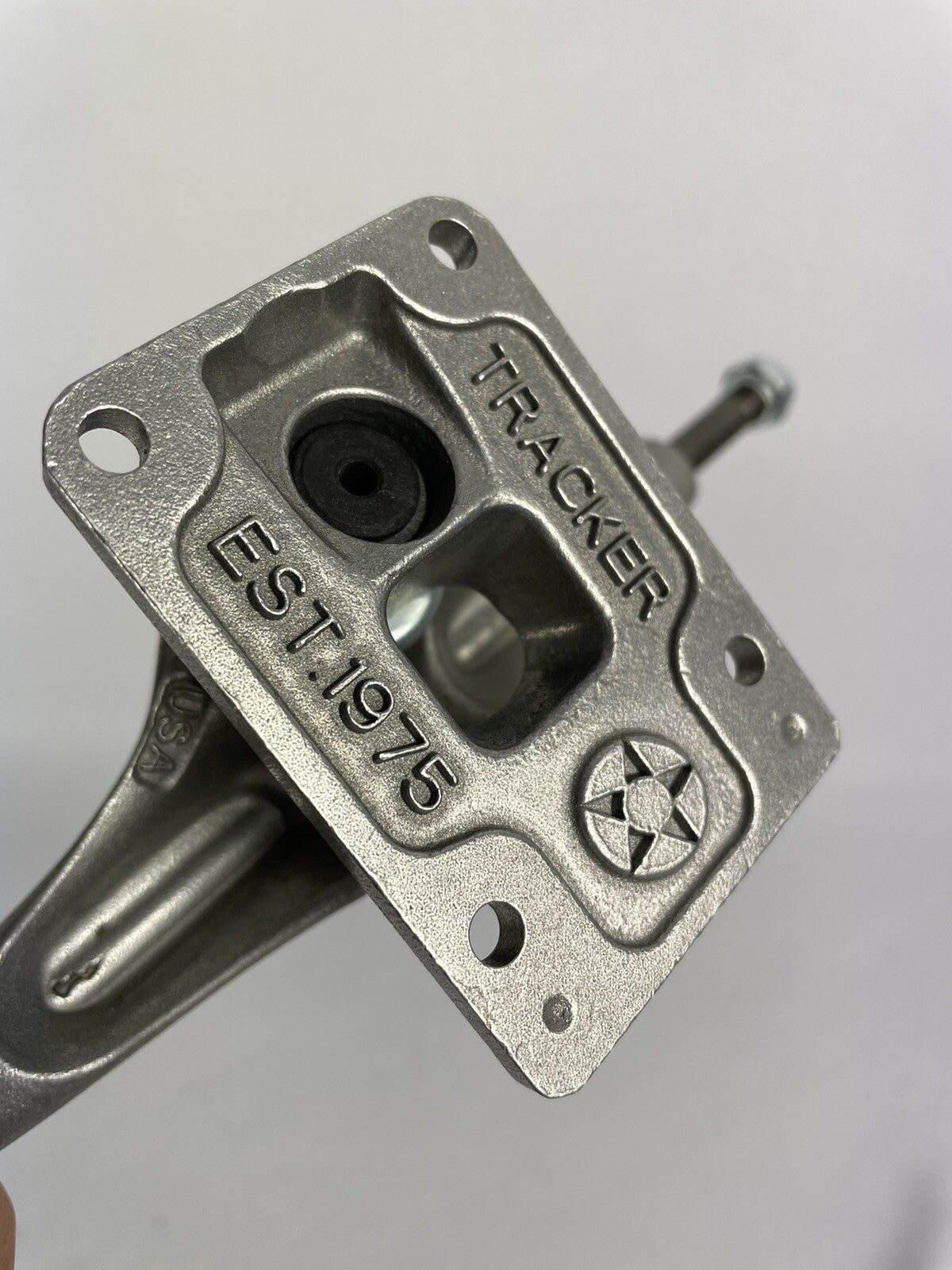 Pair of Tracker Axis 139mm polished skateboard trucks with 8.25-inch axle width and hollow kingpin for street and park skating.