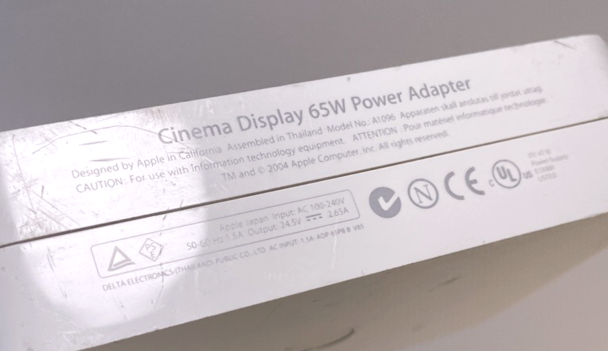 Apple Cinema Display Power Adapter 65W Model A1096 with Power Cord           A00