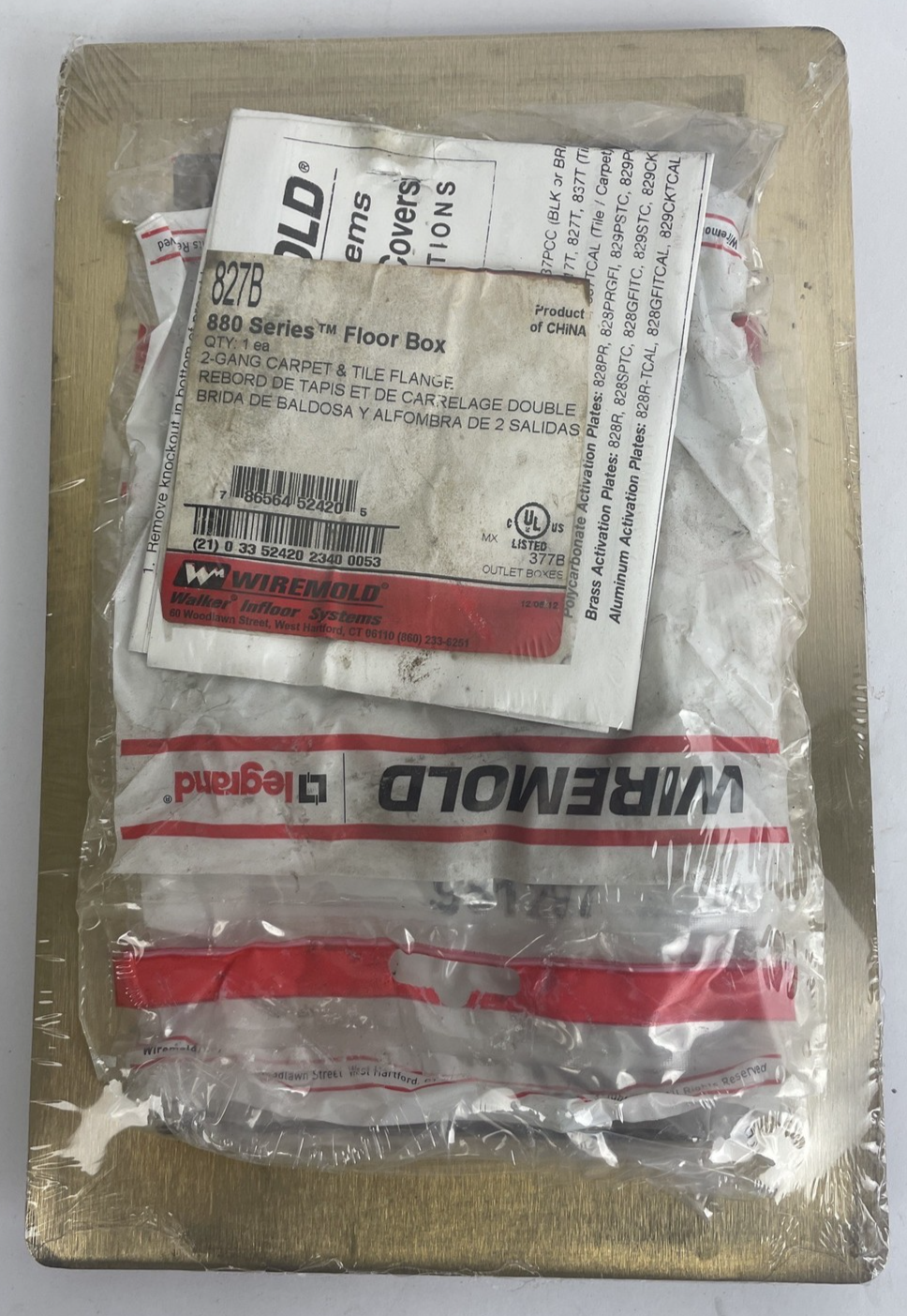 OEM WIREMOLD 827B 880 SERIES FLOOR BOX 2 GANG CARPET & TILE FLANGE BRASS