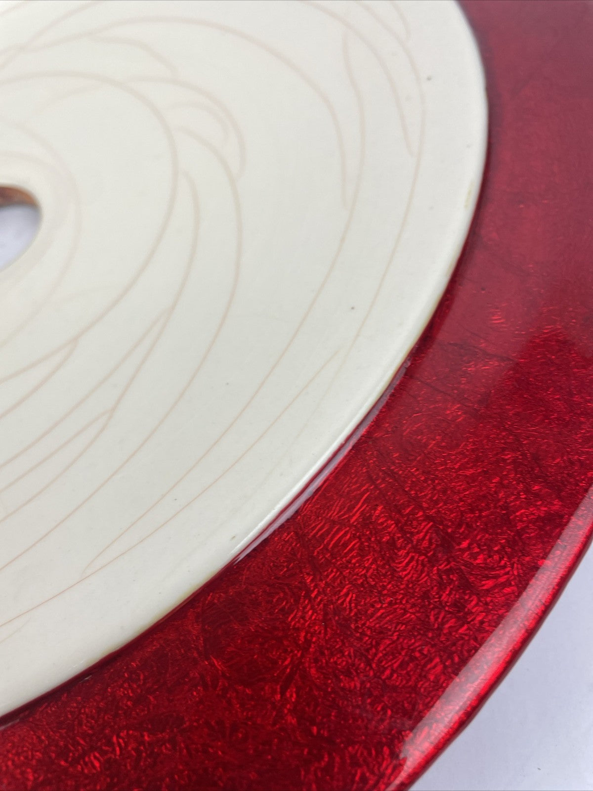 Round Designer Glass Vessel Sink Creme w Metal Red Modern Decor Design OD 15.25"