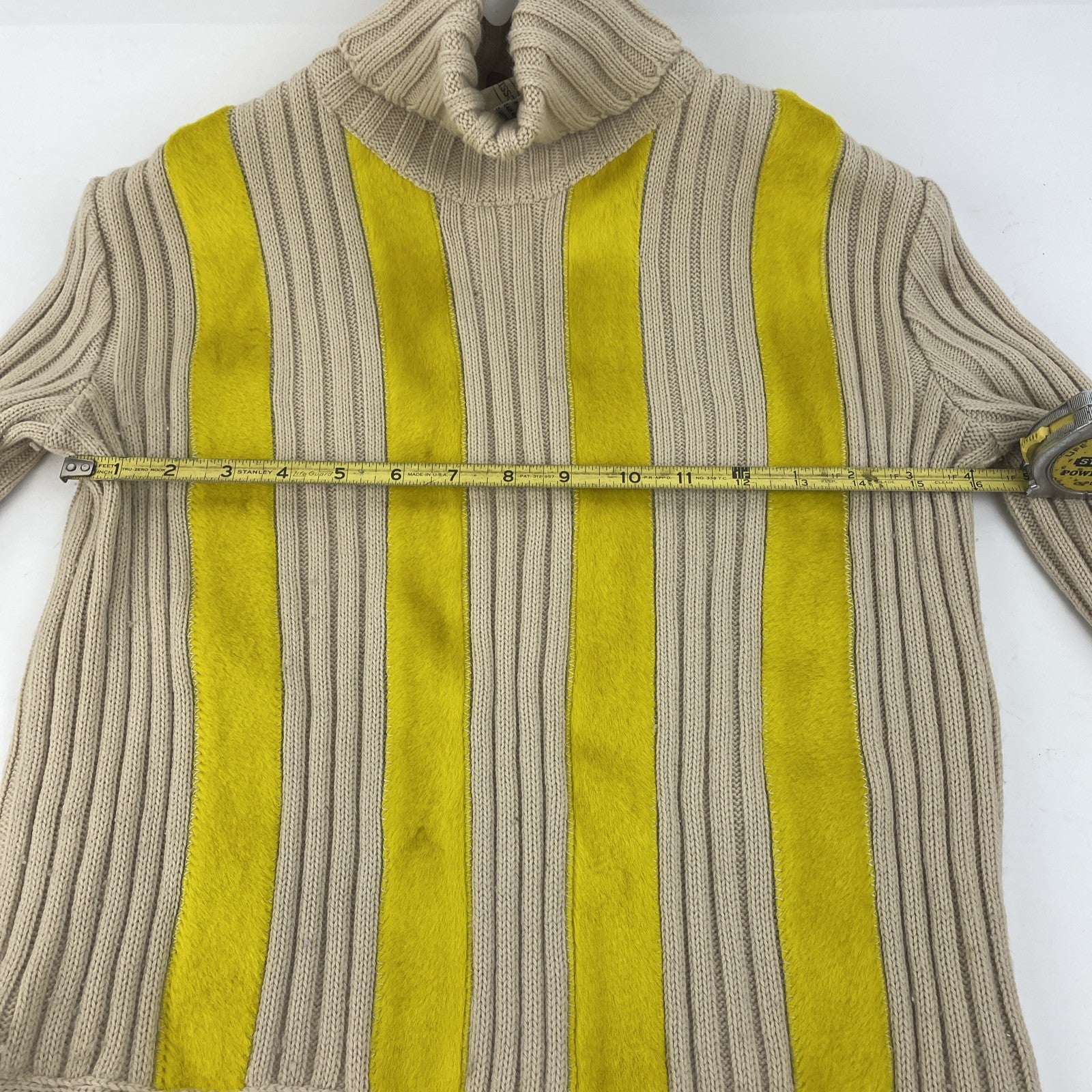 Vintage Missoni Pure Wool Beige w Yellow Stripes Sz Small Made in Italy