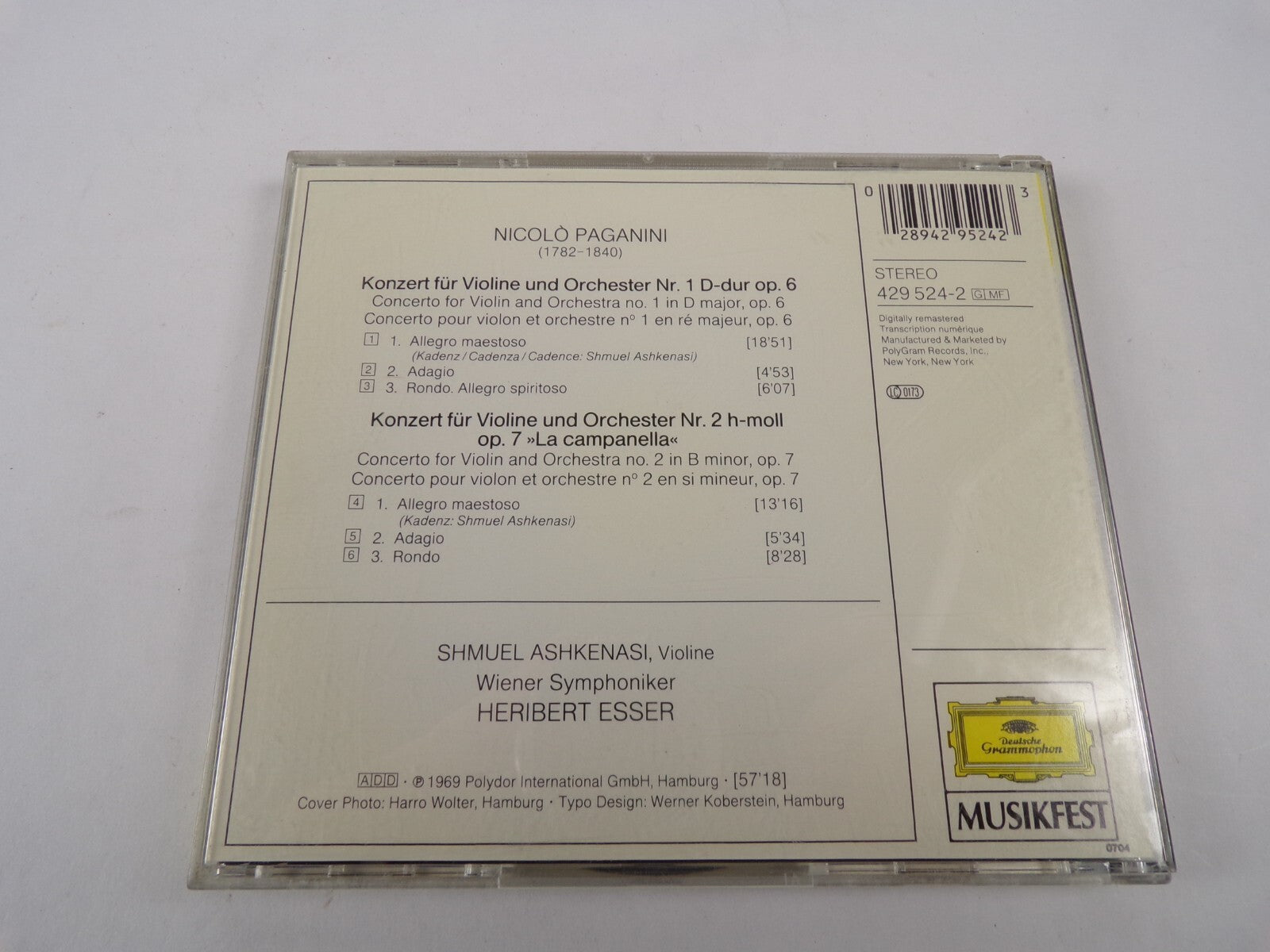 Paganini Violin Concertos Nos. 1 & 2 La Campanella Shmuel Ashkenasi CD#35