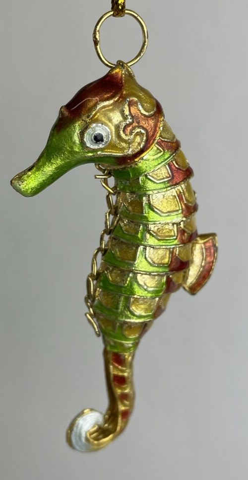 Beautiful Cloisonné Enamel Articulated Tropical Reef SEAHORSE Christmas Ornament