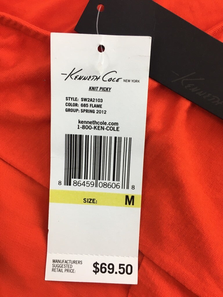 Kenneth Cole Womens Hi Low Blouse Flame Orange Short Sleeves Scoop Neck Top M