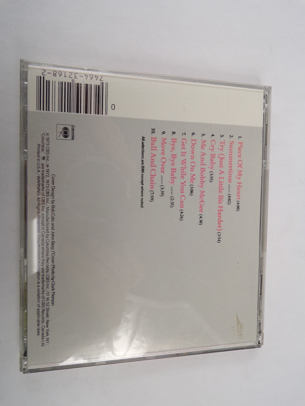 Janis Joplin's Greatest Hits Piece Of My Heart Summertime Cry Baby CD#58