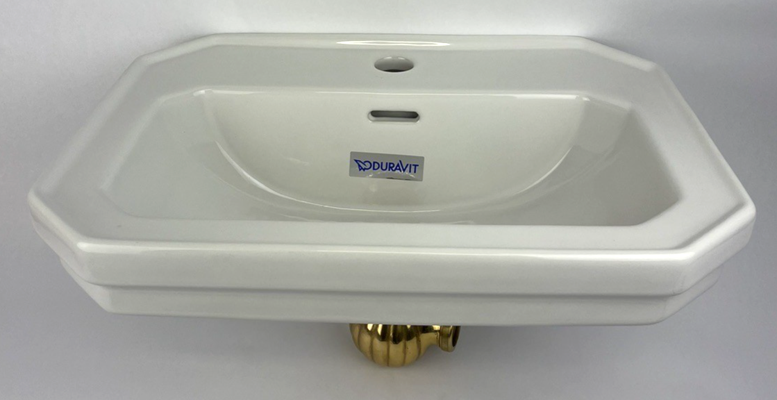 Duravit 785/50 Designer Wall Mount Bathroom Sink White w Gold/ Brass Drain Piece