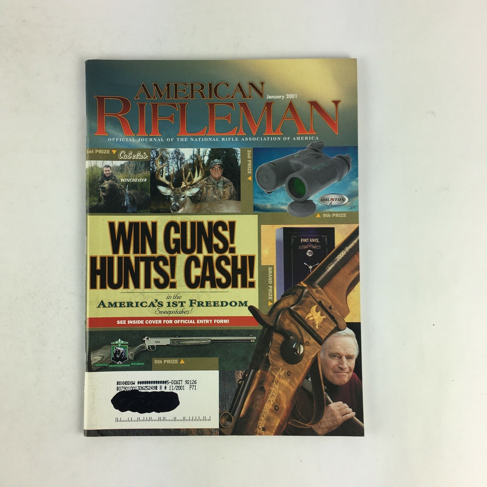 January 2001 American Rifleman Magazine Win Guns! Hunts! Cash! Cabela's..
