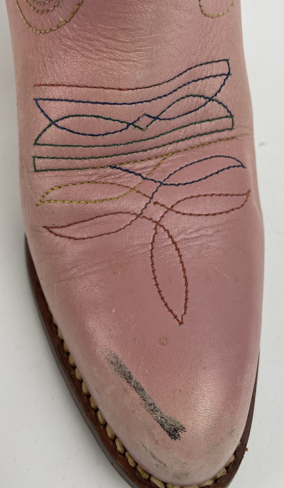 Samello for Circle Kane Cowboy Boots Pink w Rainbow embroidery Sz 7M Brazil Made