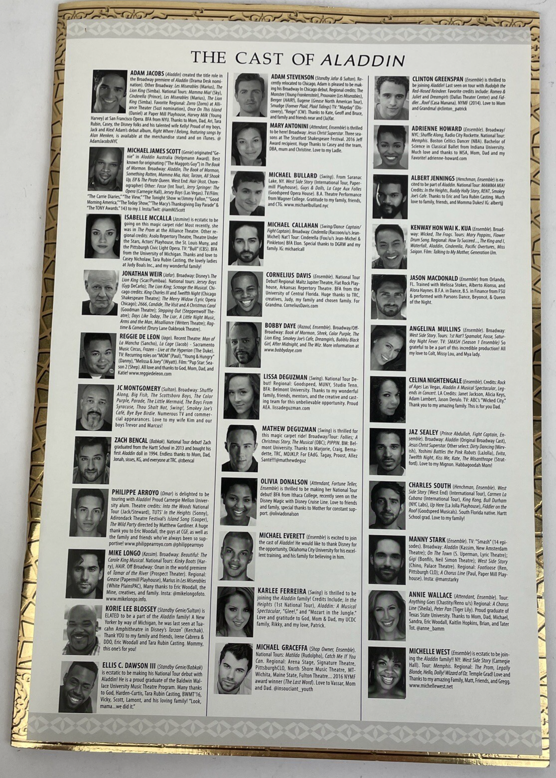 Walt Disney Aladdin A Whole New World Musical Program Book And Cast List Sheet