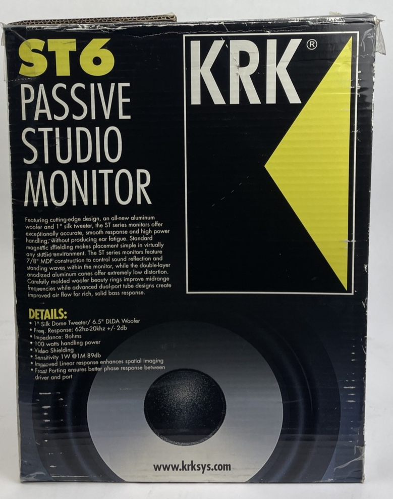 KRK ST6 Passive Studio Reference Monitor Audiophile Speaker w Original Box VGC