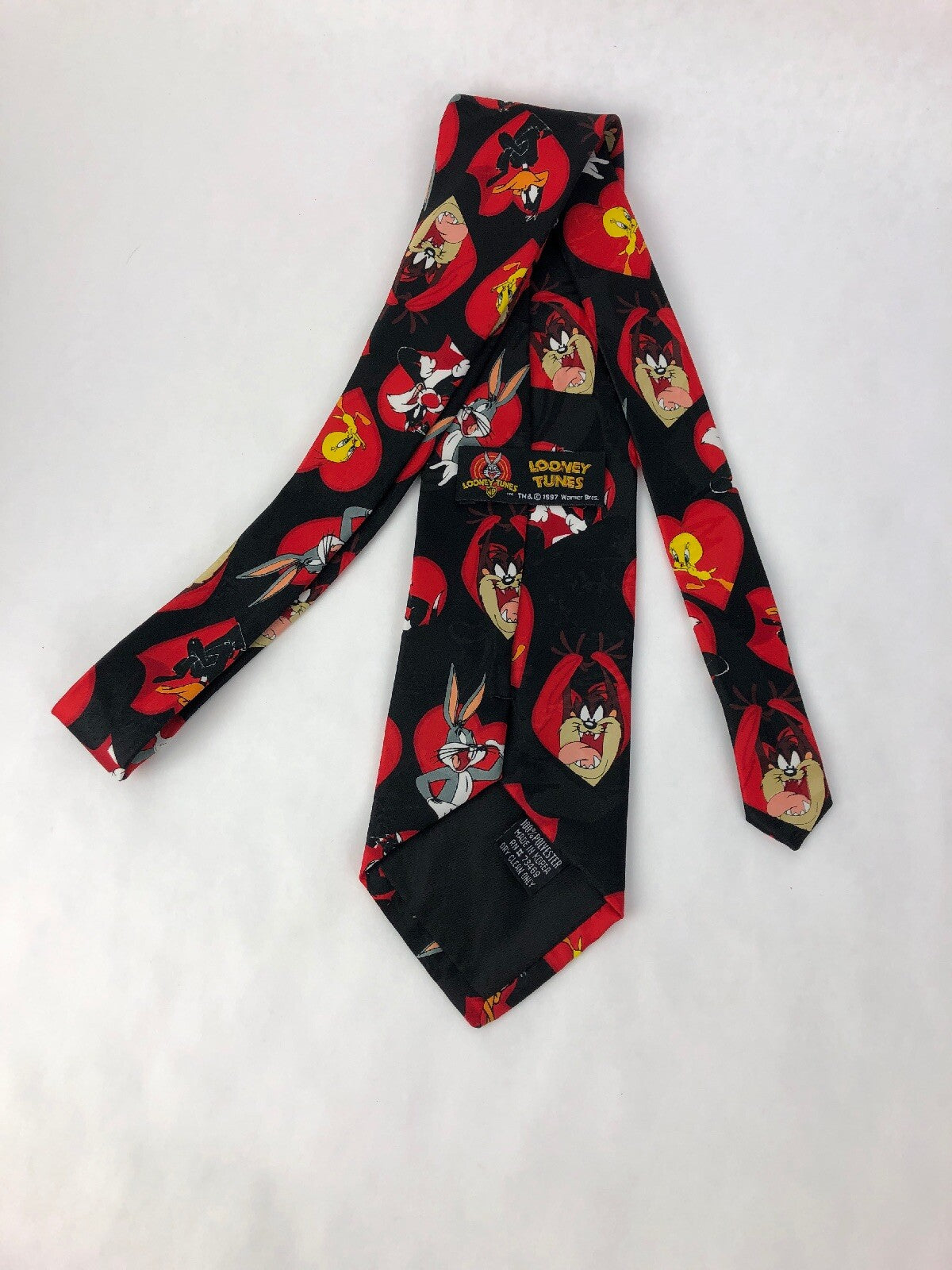 Looney Tunes Mania Heart Valentine Novelty Necktie Vintage 1997 Tweety Taz Bugs