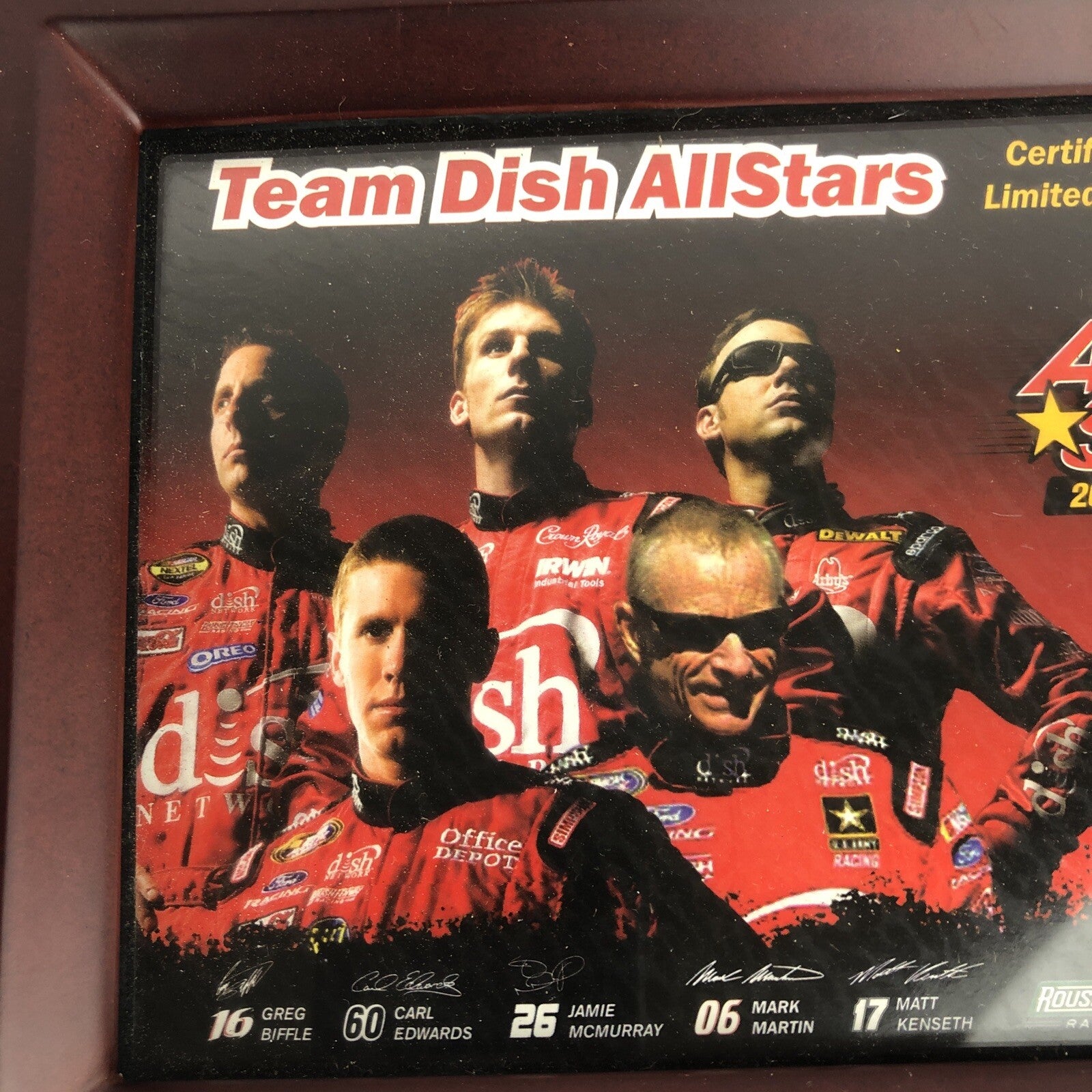 ESPN Team Dish Allstars NASCAR five mini helmets with real wood presentation display box
