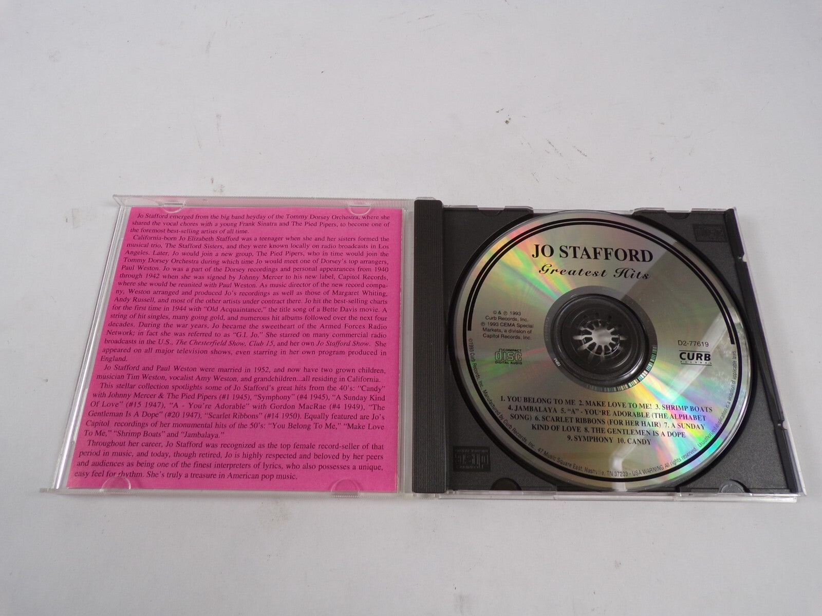 Jo Stafford Greatest Hits You Belong To Me Make Love To Me Jambalaya CD#39