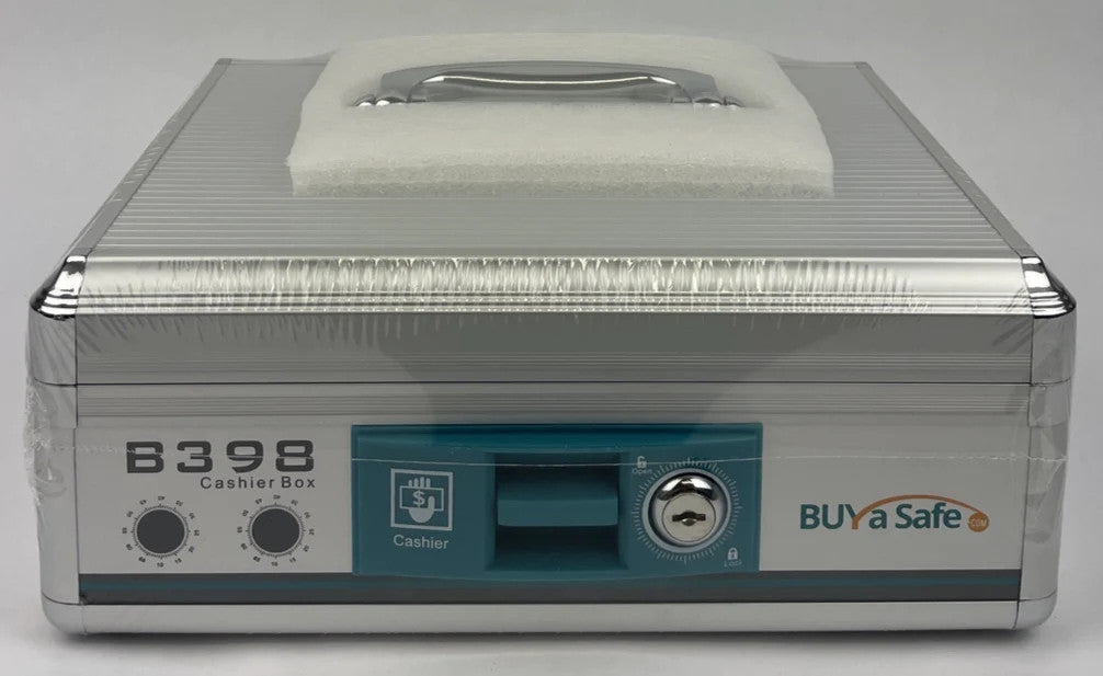 NIB Buy a Safe B398 Aluminum Cashier Box Lockable Cash Drawer NIB w/ Keys 2600