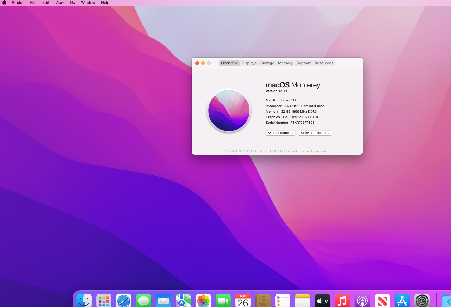 Mac Pro 3.5 Ghz Quad-core Xeon E5 32GB RAM 250GB SSD Late 2013