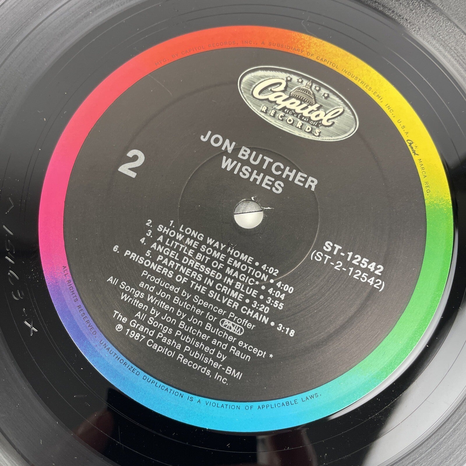 Jon Butcher 'Wishes' LP  Record 12" EMI Capitol Records - Very Good Condition