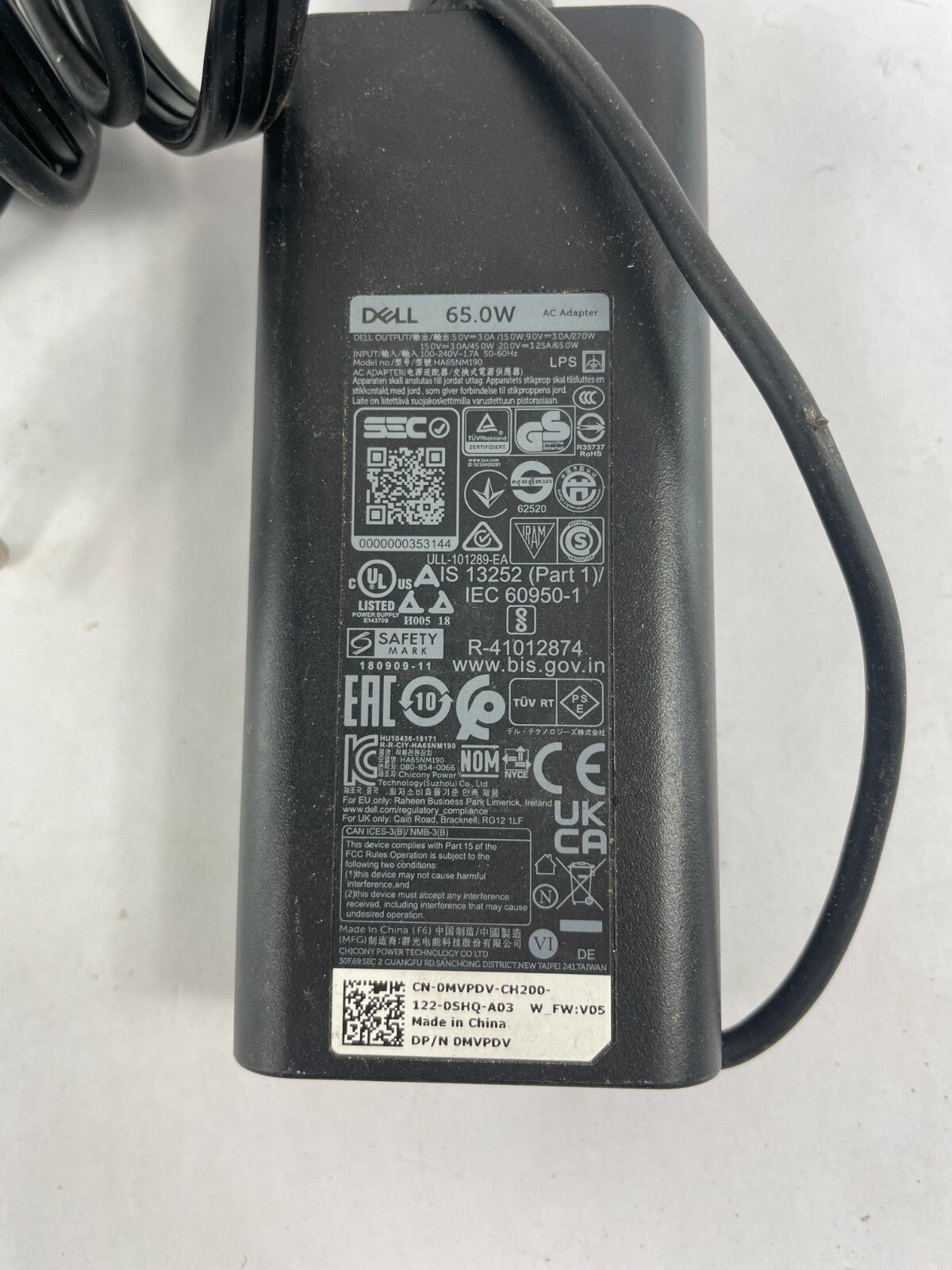 Geniune Dell HA65NM190 Output 20.0V 3.25A Power Supply Adapter B01