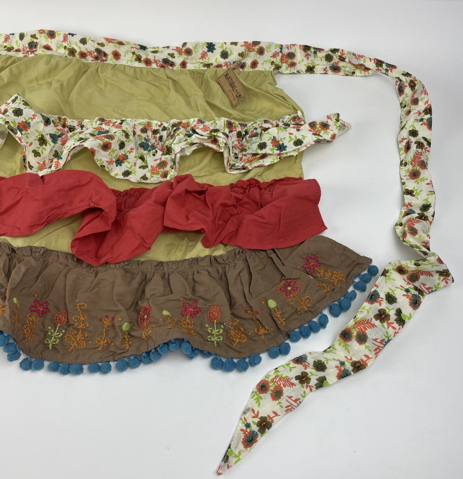 Natural Life - Bohemian Pom Pom Sequin Embroidered Waitress Server Fashion Apron