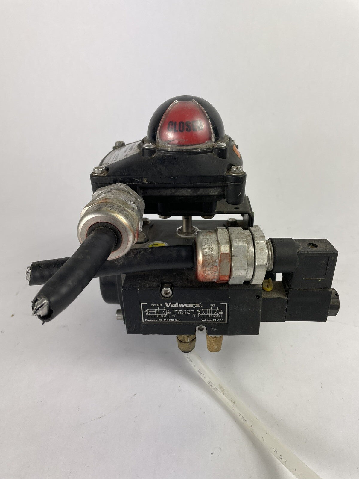 Valworx SR63 spring return pneumatic air actuator with solenoid and limit switch