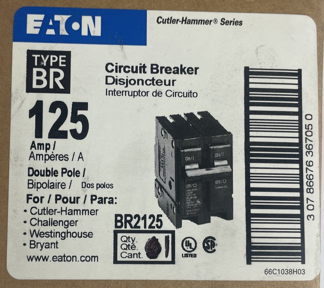 NIB - OEM Eaton - BR2125 - Thermal Magnetic Circuit Breaker, 125A, Type BR - NEW