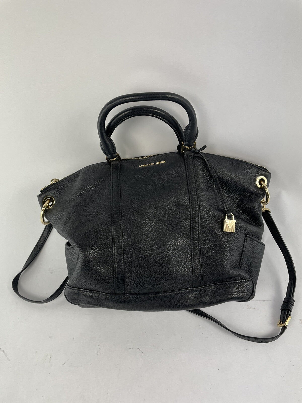 Michael Kors Beckett Large Top Zip Leather Satchel Crossbody Bag Black # 30T7GBU