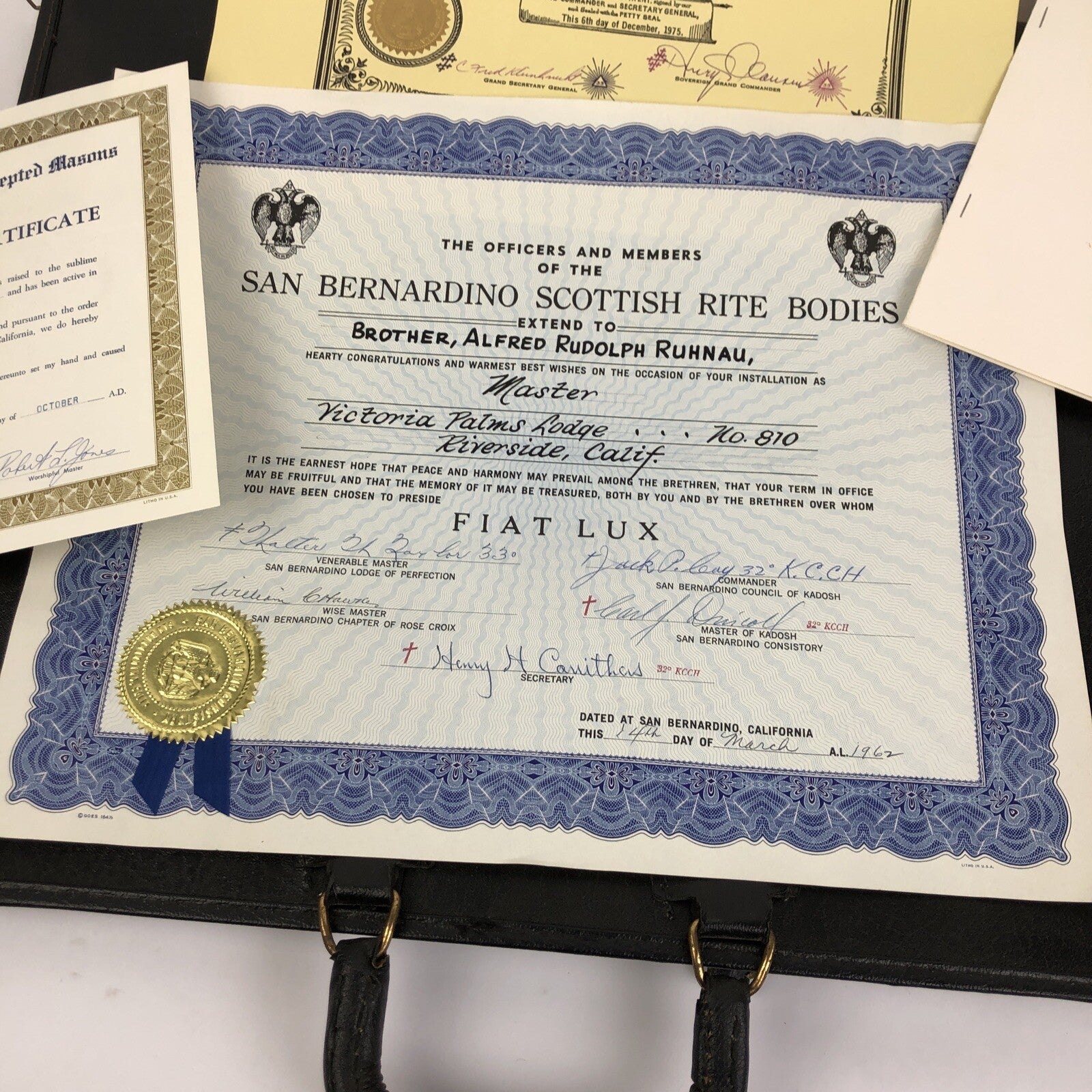 Vintage Free Mason Templar California Diploma Certificate License Award Huge LOT