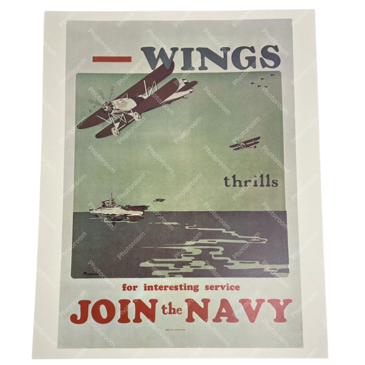 PRINT OF WWII NAVY Wings Thrills Navy RECRUITMENT POSTER Join the NAVY 20" x 16"