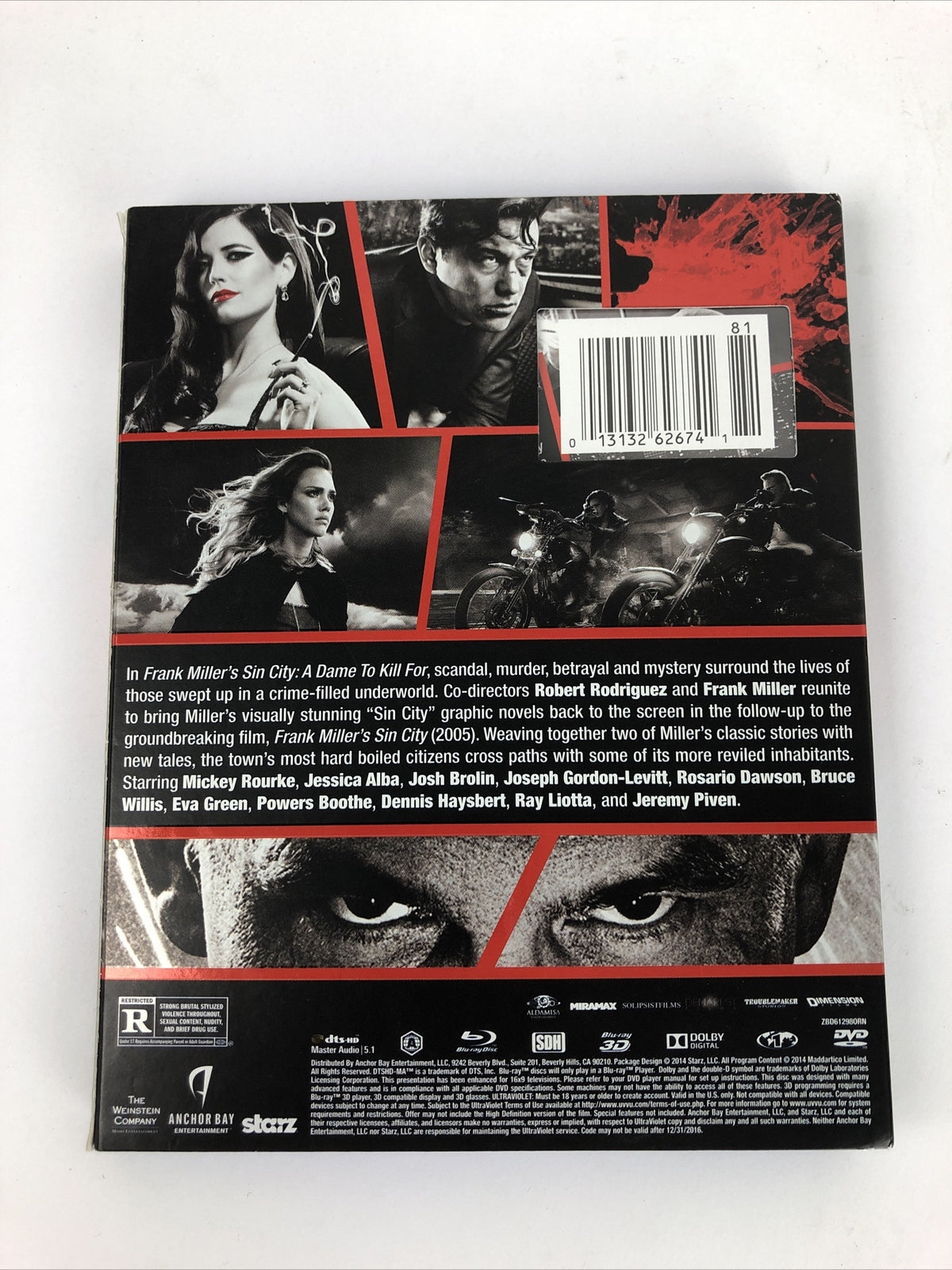 Sin City: A Dame to Kill For (Blu-ray 3D) w/ Slipcover, Mint Discs Guaranteed