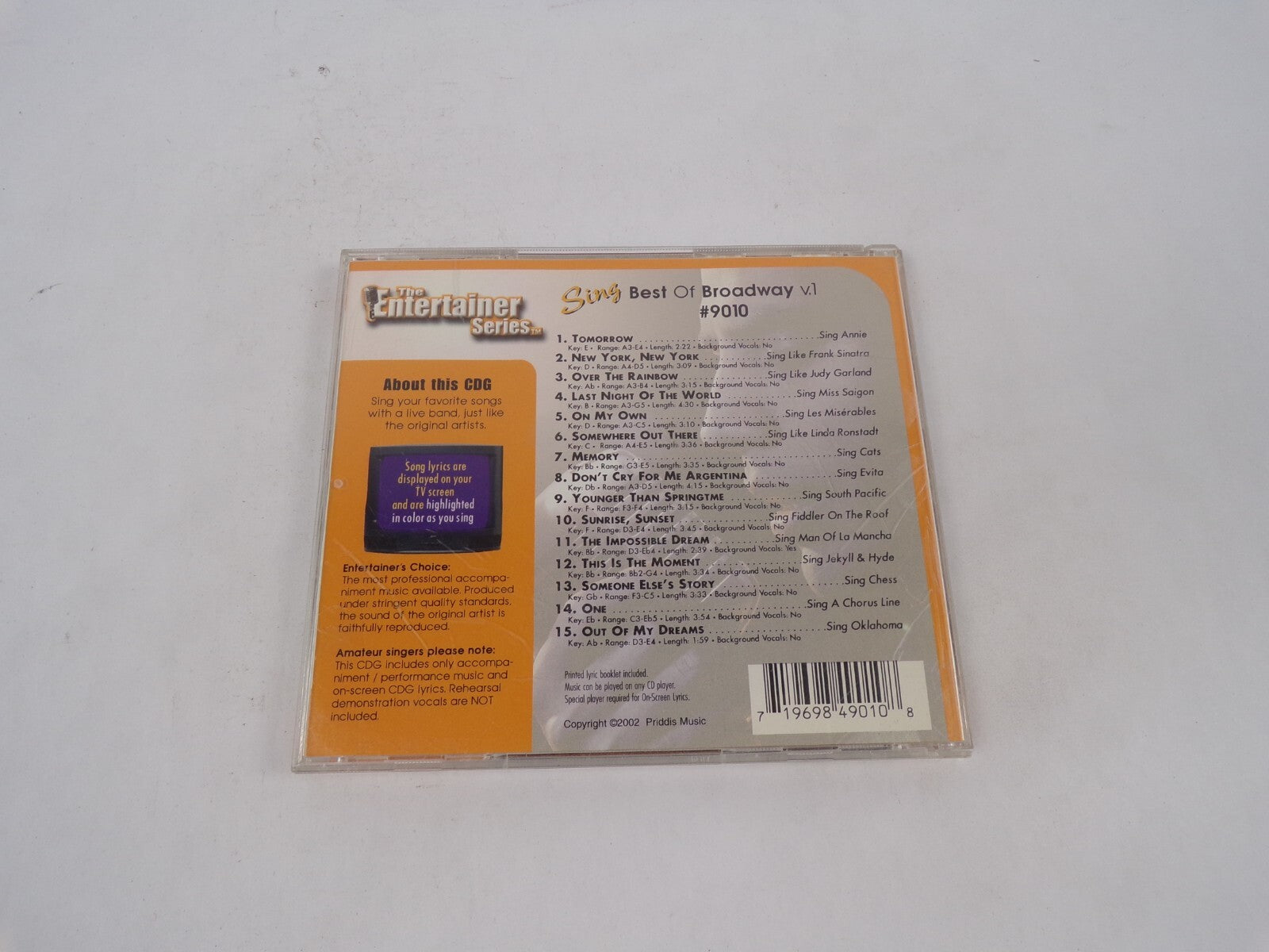 The Entertainer Series Sing Best Of Broadway Tomorrow New York. New York CD#69