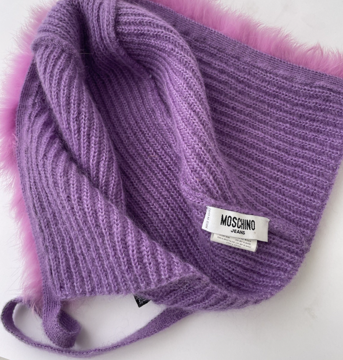 OEM Moschino Knit Mohair Balaclava Hood Hat Natural Women’s Purple Italy OSFM