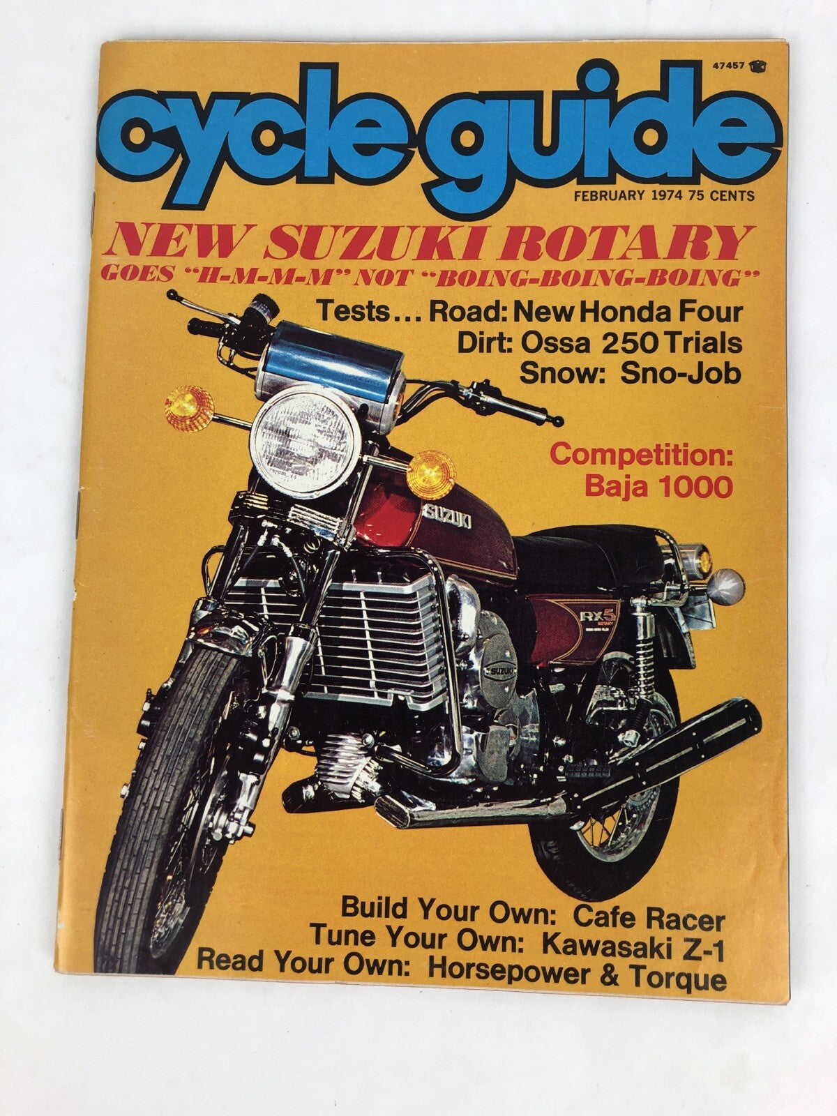 Cycle Guide Magazine Suzuki Honda Four Ossa 250 Baja 1000 February 1974 *VGC*
