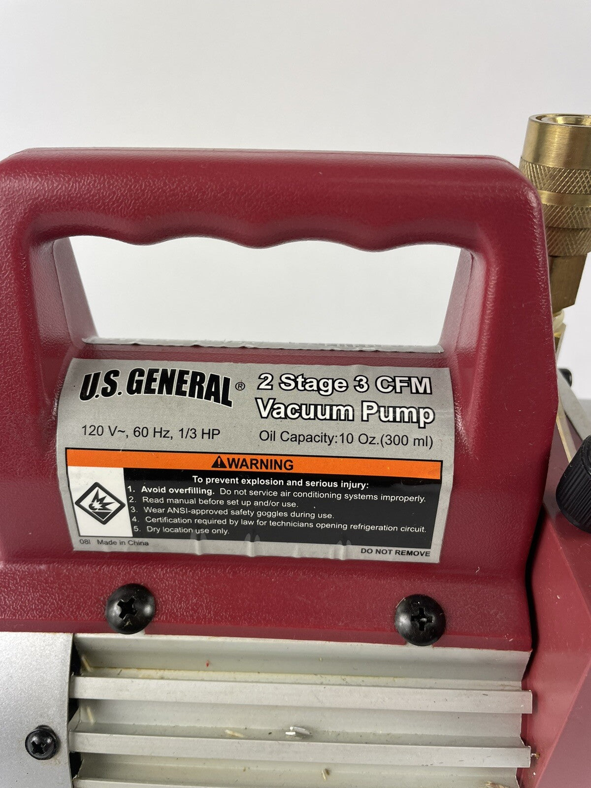U.S. General 2 Stage 3 CFM Vacuum Pump Item No. 66466