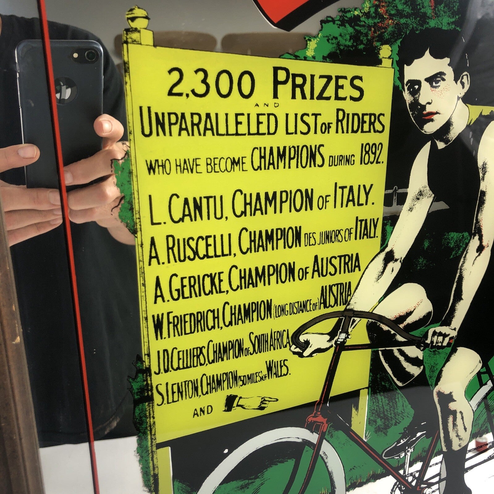 1970's Hoyne Industries Inc Raleigh Bicycle Glass Mirror Wall Art World Champion