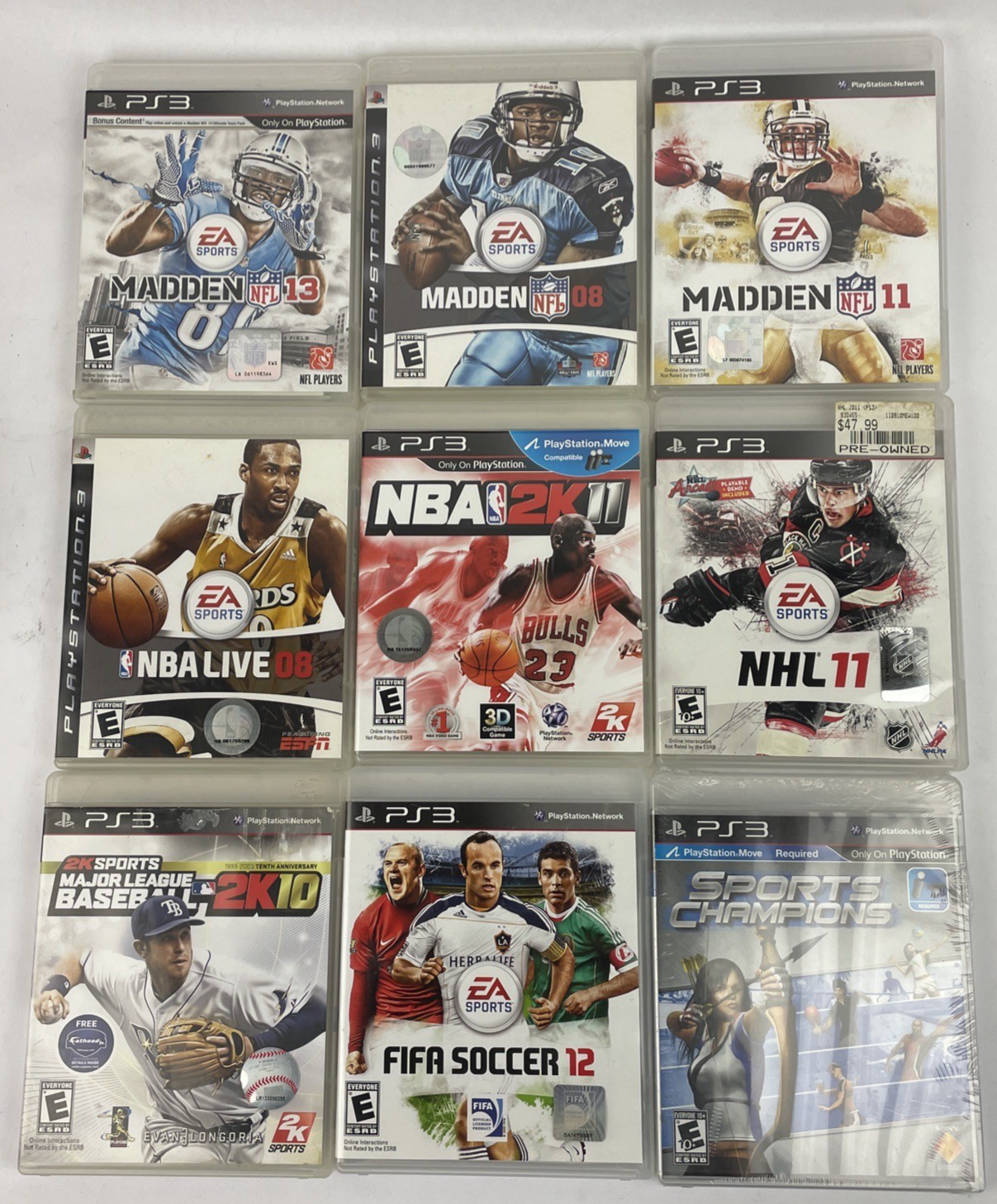 Lot of 9 PS3 Playstation 3 Sports Video Games Madden NBA NHL FIFA MLB Champions