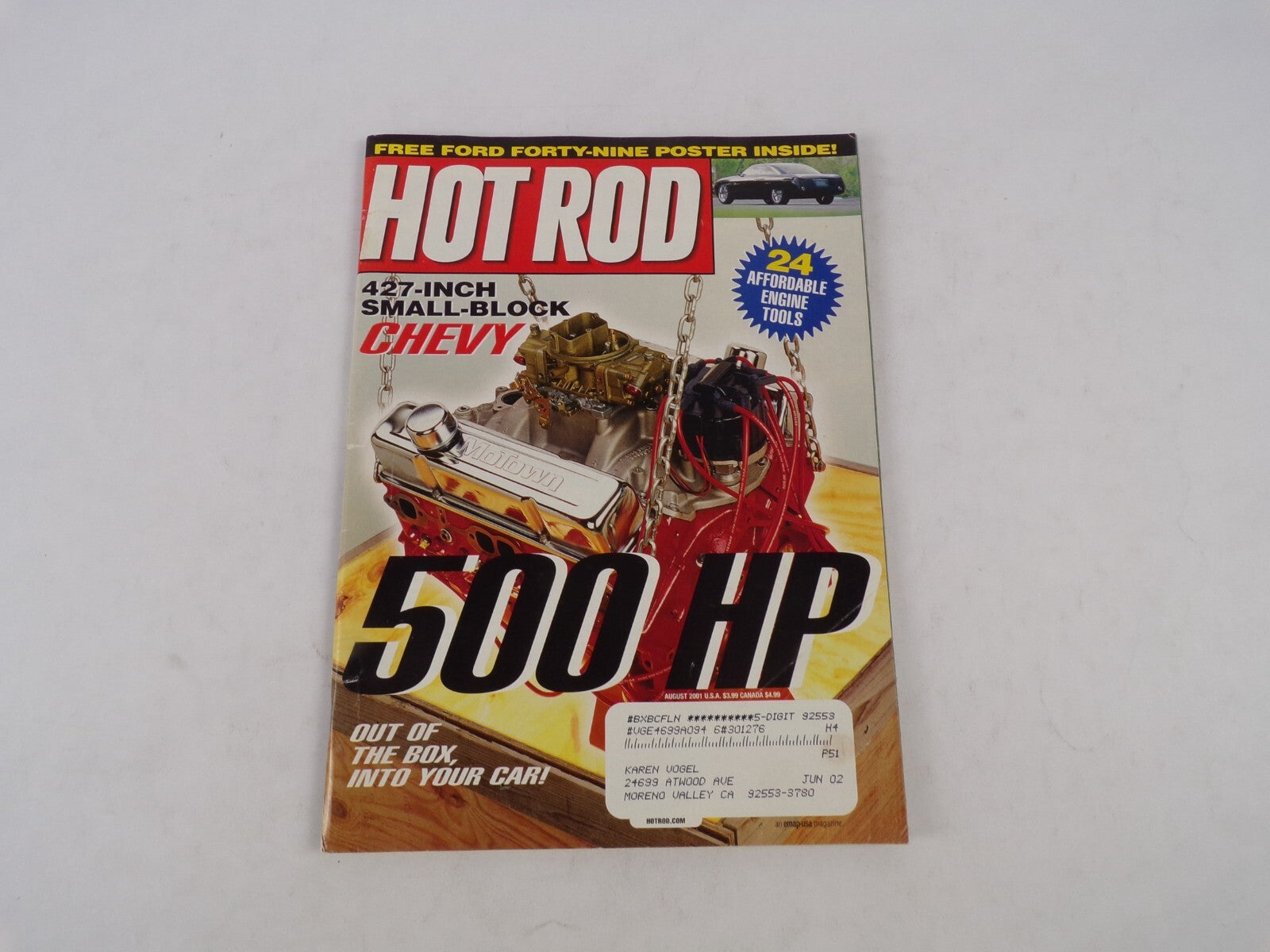 August 2001 Hot Rod Magazine 500 HP Chevy 427-Inch Small-Block Free Ford Forty