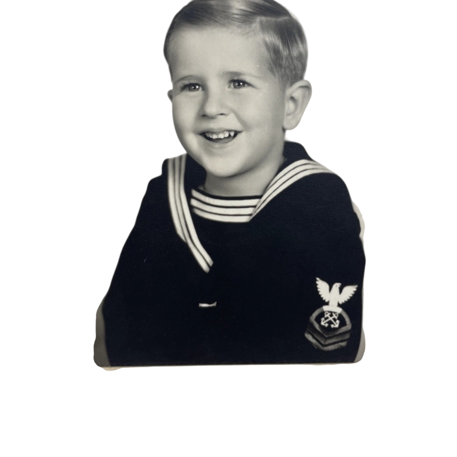 Vintage Antique Portrait Photo Little Sailor Boy 6.5" x 4.5" In Frame Card B&W