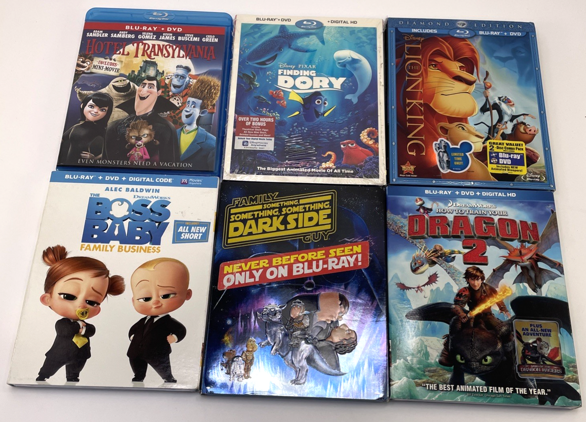 Animated Blu-ray DVD Lot Lion King, Dragon 2, Family Guy, Finding Dory Boss Baby
