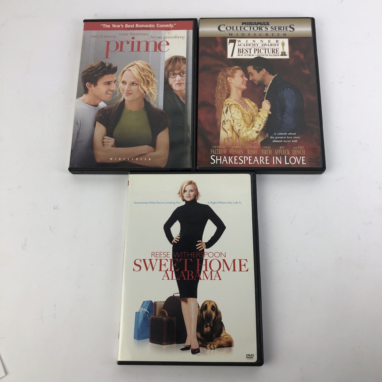 3 x Rom-Com Romantic Comedy Movies DVD - Sweet Home Alabama, Prime, Shakespeare