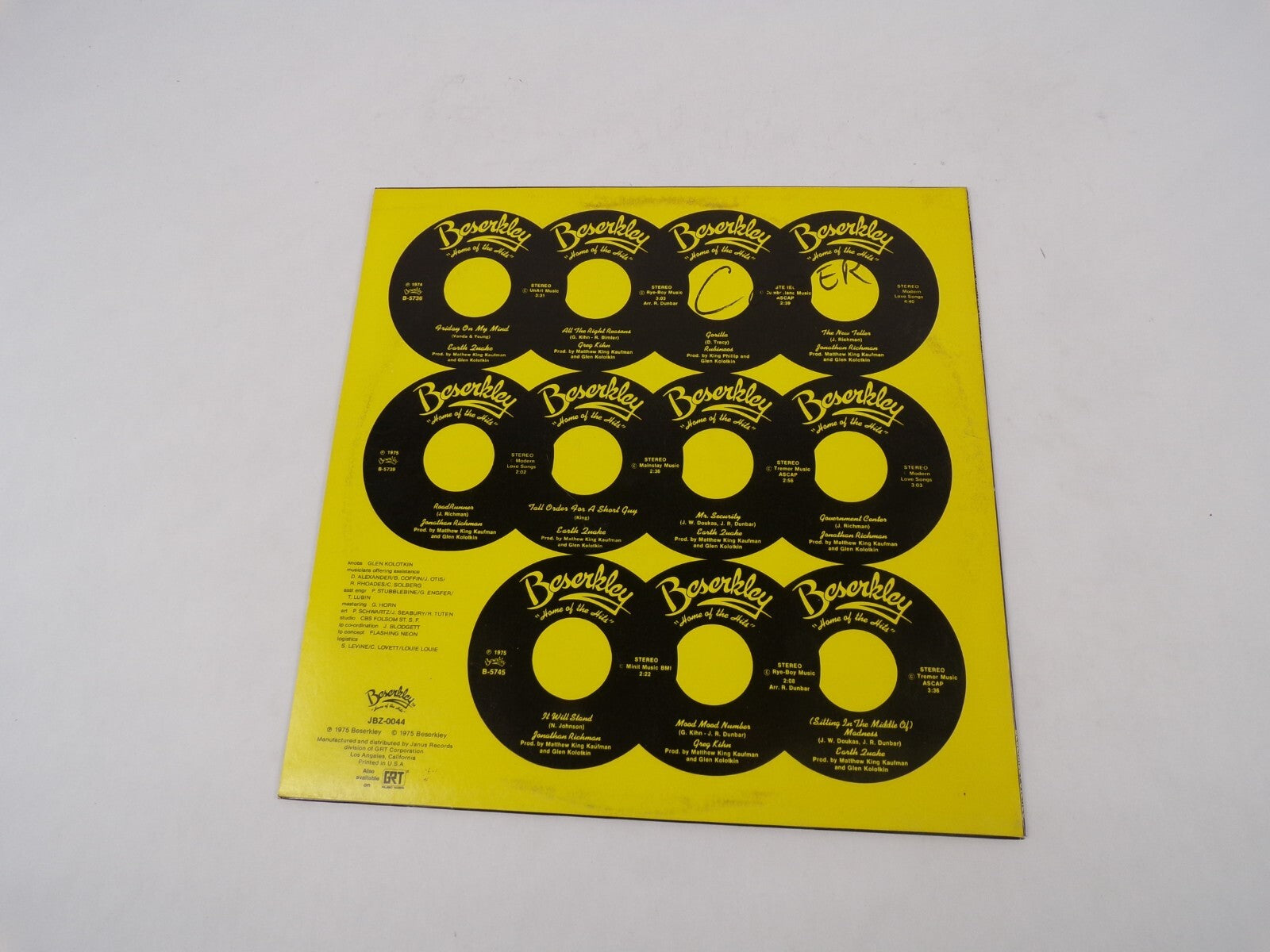 Beserkley Chartbusters Home Of The Hits Vol.1 Gorilla Road Runner Vinyl Record