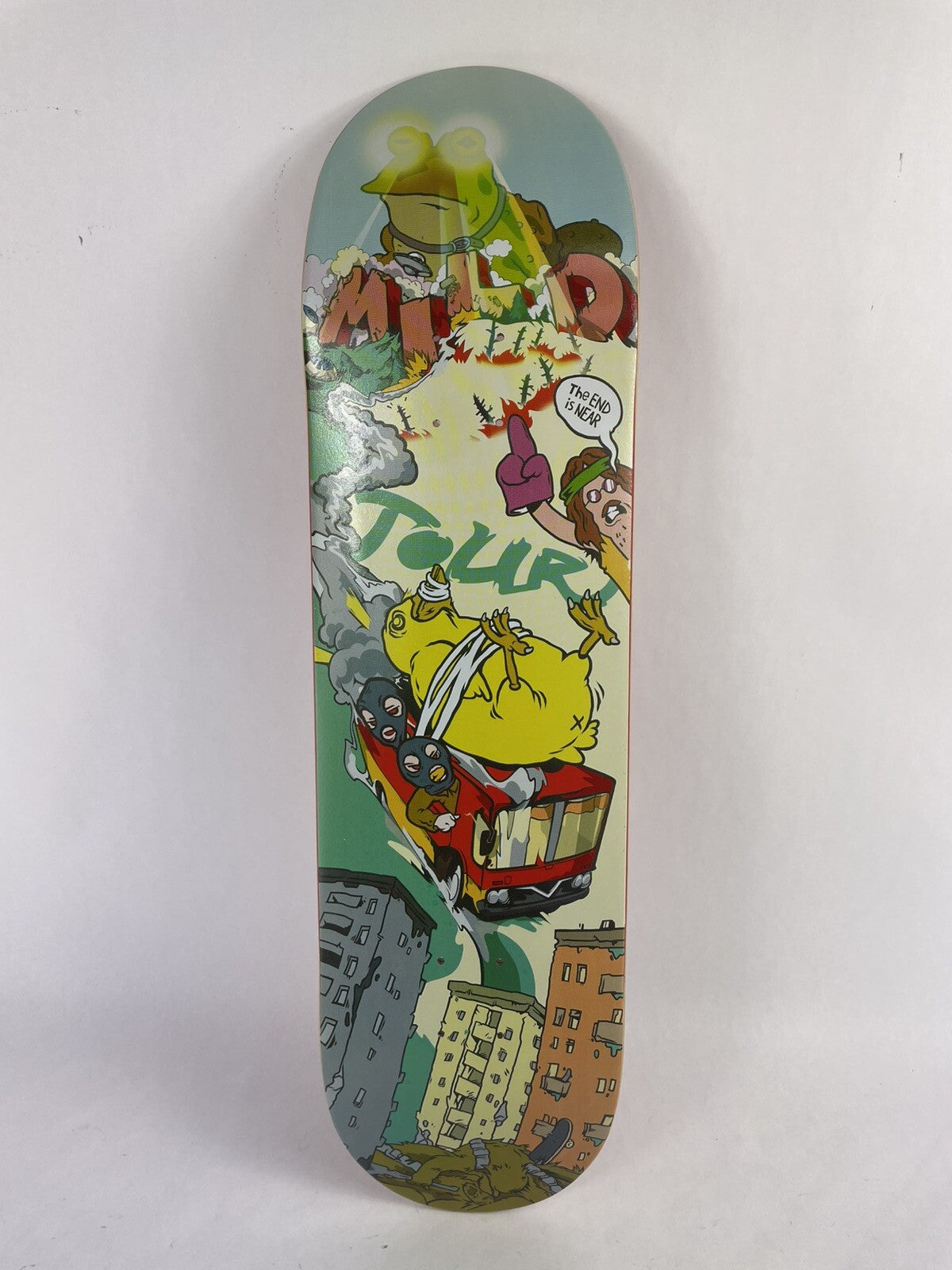 Mild Skateboards Hypnotoad The End Is Near 8.5-inch rare skateboard deck with premium maple construction and bold graphic artwork.