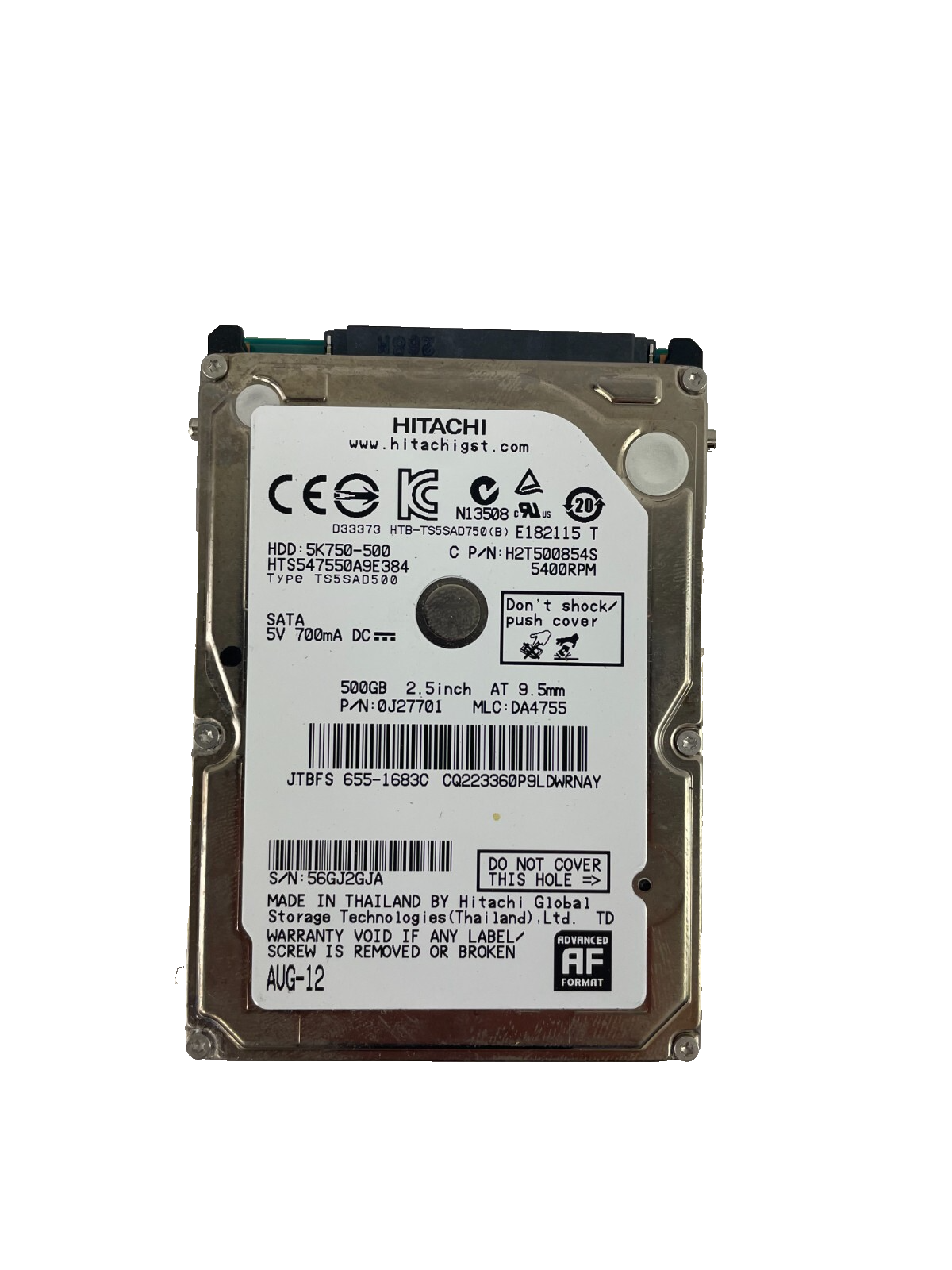 Hitachi Model HTS547550A9E384 5400RPM SATA 500GB Internal Hard Drive Cache 8 MB