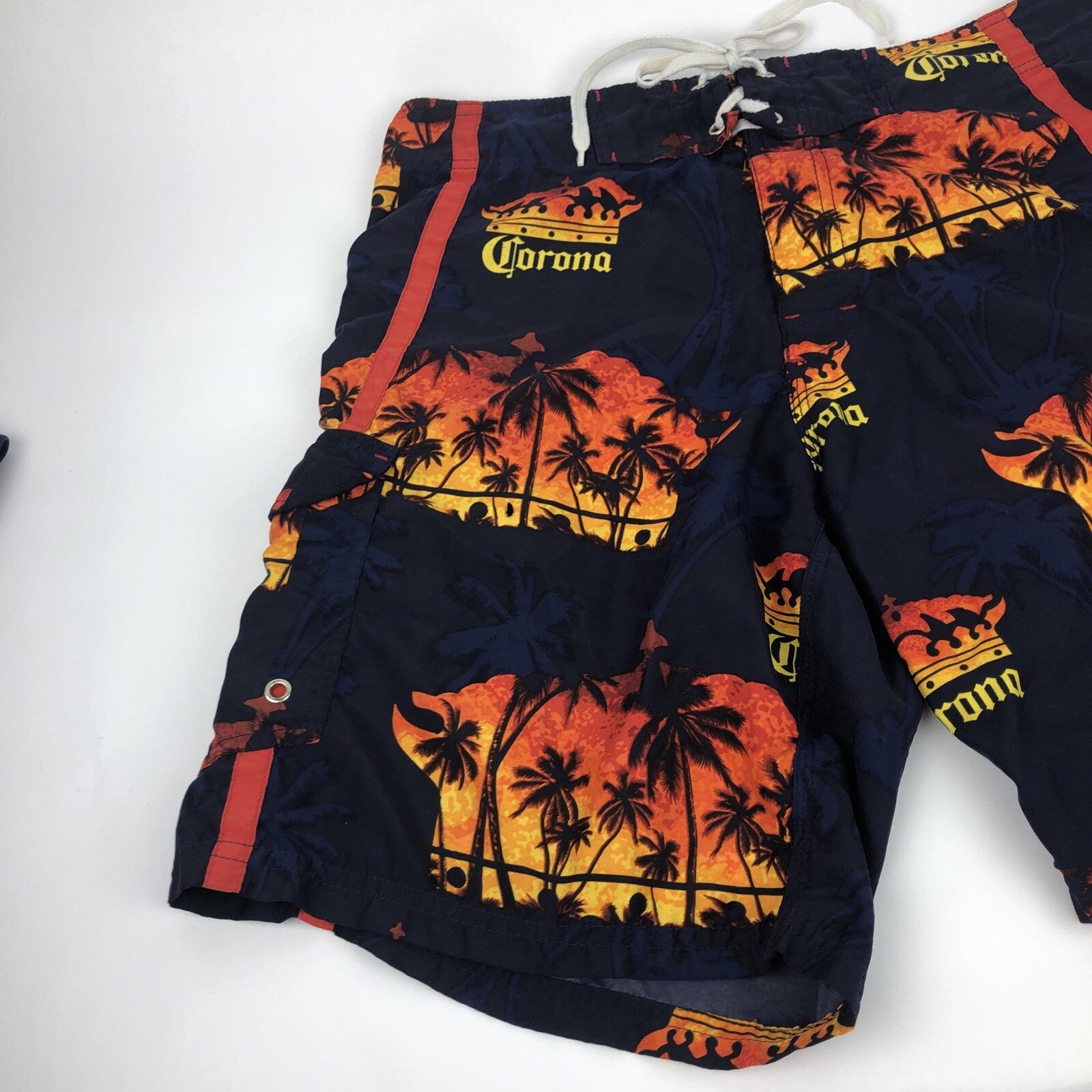 Corona Summer surf Swim Trunks ShortsBlue Palm Tree Graphic Beer Surf -Very Rare