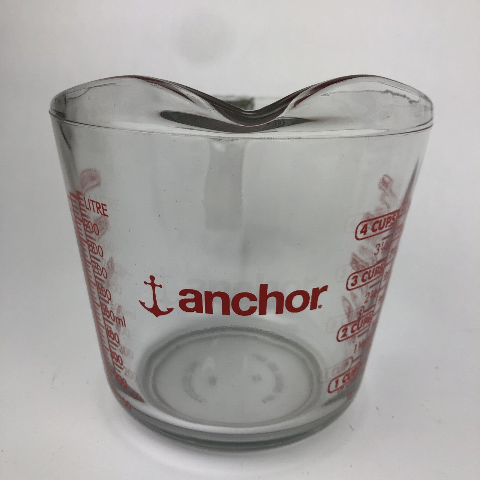 Anchor Hocking 4 Cup 1 Quart Glass Liquid Measuring Cup Red Letters - USA Made