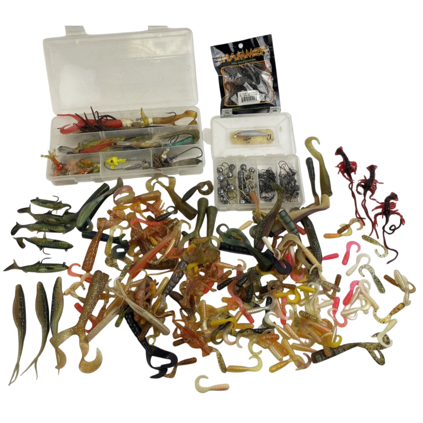 Huge Lot Bass Fishing Soft Lure - Worms Minnows Jig Grub Fishtrap Plastic Rubber