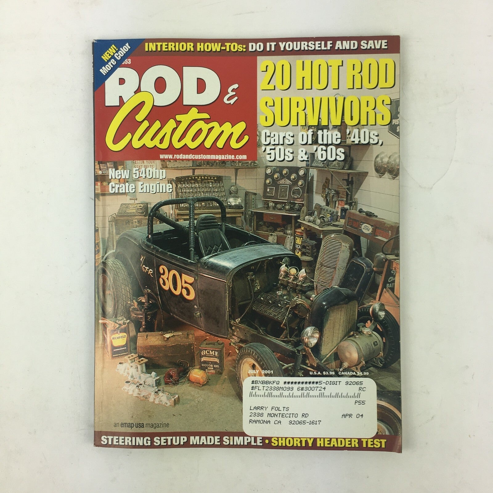 July 2001 Rod & Custom Magazine 20 Hot Rod Survivors Cars of the 40s, 50s & 60s
