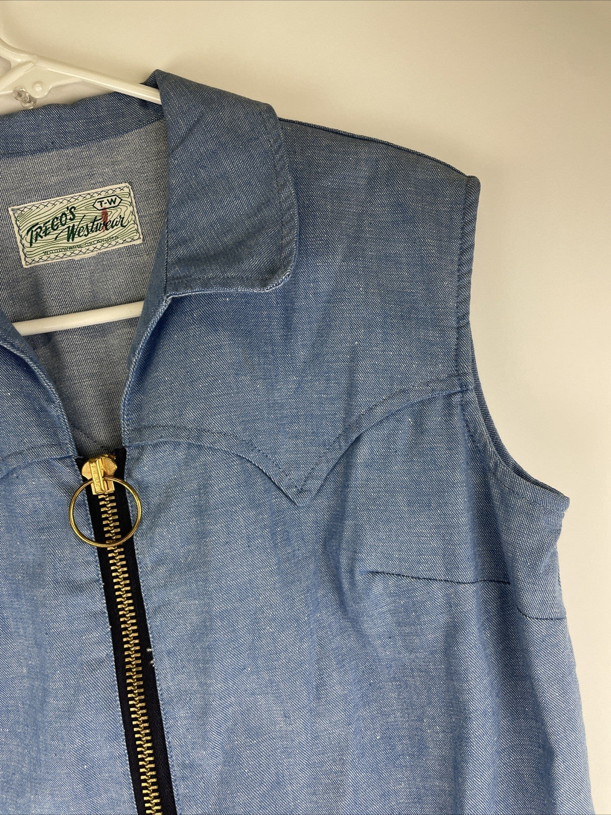 VINTAGE TREGO’S WESTWEAR Oklahoma Women’s Light Blue Denim Maxi Dress w Pockets